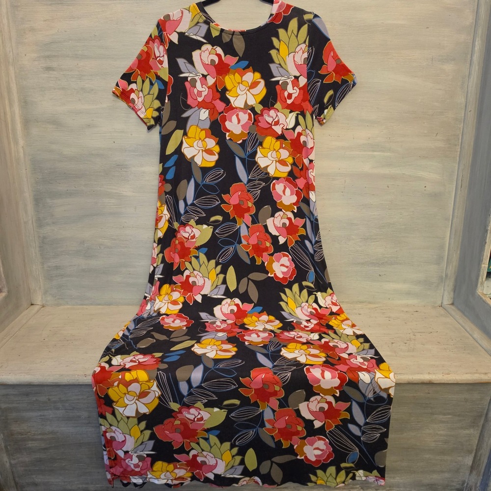 Spense Colorful Floral Print Scoop Neck Slit Side Maxi Dress Size Large GC - Picture 6 of 7
